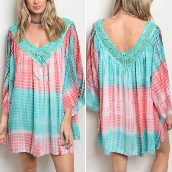LAST 1! MINT CORAL TIE DYE DRESS! - Picture 1 of 6